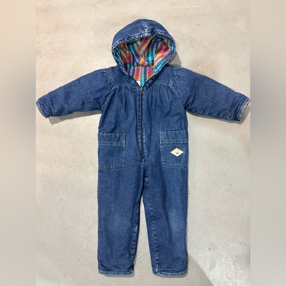 Vintage Jeanne Bourget Kids Denim Snowsuit 3a  Made In France